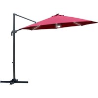 Outsunny 3m Cantilever Parasol With Solar Led Lights & Base - Red