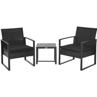 Outsunny 3 Piece Rattan Coffee Set - Black