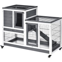 Pawhut Fir Wood Two-tier Rabbit Hutch & Guinea Pig Cage With Wheels - 110 X 50 X 86cm