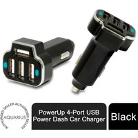 Aquarius 4-port Usb Car Charger - Black, Rapid Charging, Multi-device
