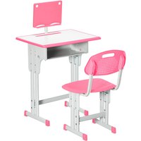 Homcom Mdf & Steel Kids Desk And Chair Set - Pink With Drawer, Book Stand, Cup Holder, Pen Slot
