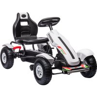 Homcom Kids Pedal Go-kart - 121cm X 58cm X 61cm - Inflatable Tyres, Handbrake, Adjustable Seat - White