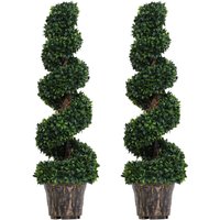 Outsunny Set Of 2 Artificial Boxwood Spiral Topiary Plants - Green