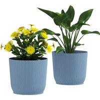 Outsunny Set Of 2 Round Plastic Plant Pots - Blue, 22cm Diameter