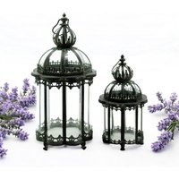 Msl Set Of 2 Metal Garden Lanterns - 65cm & 45cm Grey