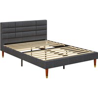 Homcom Upholstered Double Bed Frame 4ft With Wooden Slats - No Box Spring Needed - 19cm Under-bed Clearance