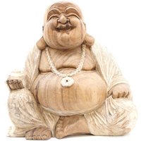 Hand-carved Suar Wood Buddha Statue - Whitewash 40cm