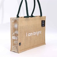 Jute Shopper Bag - 'i Am Bright' Sun Design - 27cm X 38cm X 11cm