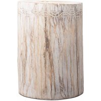Albasia Whitewash Tribal Stool Table - Unique Handcrafted Wood