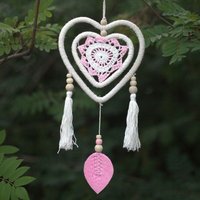 Handmade Bali Dream Catcher - Pink Heart In Heart Motif