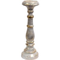 Handmade Wooden Candlesticks - Ornate Albesia Wood, White Gold
