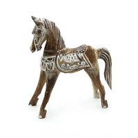Albasia Wood Antique Horse Sculpture - 25 Cm