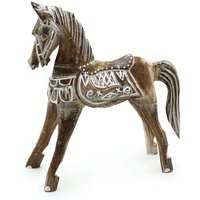 Large Antique Horse Figurine 32cm Albansia Wood Distressed Finish