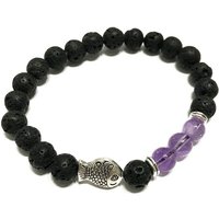 Lava Stone Aromatherapy Bracelet With Fish Amethyst Beads - Essential Oil Diffuser