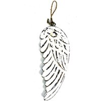 Albesia Wood Hand-carved Angel Wings - Distressed White Wash, 18cm