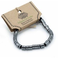 Magnetic Hematite Shamballa Bracelet - Black Cylinders & Circles, Adjustable