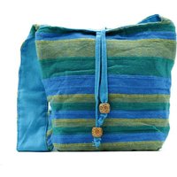 Cotton Sling Bag - Green & Blue Stripes - Zip Compartment