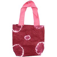Handmade Tie-dye Cotton Tote Bag (8oz) - 38x42x12cm - Maroon Rings, Pink Handle