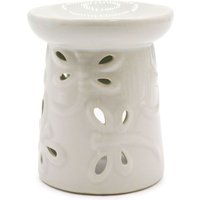 Ceramic Oil Burner With Dragonfly Design - White