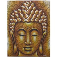 Handmade Buddha Painting - Gold Brocade Detail | 80cm X 60cm X 3cm