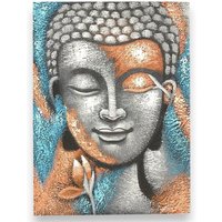Buddha Painting Silver Rose Gold Flower 75x55cm