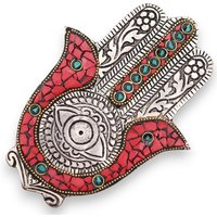 Dual-tone Hamsa Incense Holder | 13x5.5 Cm | Red & Green