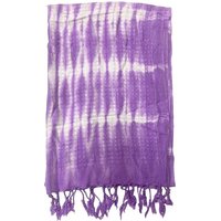 Boho Java Art Stole Scarf - Lavender Stripes & Motifs - Linen Rayon Blend - 62x200cm