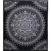 Black & White Cotton Bedspread Wall Hanging - Double Size 230cm X 200cm - Hand-printed Indian Lotus