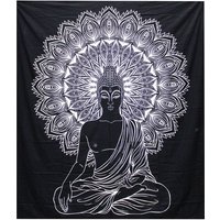 Black And White Double Cotton Bedspread Wall Hanging - 230cm X 200cm - Hand-printed Indian Design