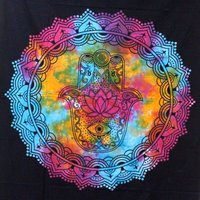 Cotton Bedspread & Wall Hanging - Double 230cm X 200cm - Black Hamsa