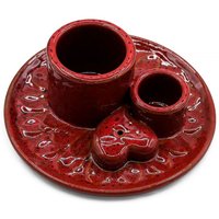 Ceramic Mandala Smudge Holder With Heart Dish - Red, Dual Wells For Sage & Palo Santo