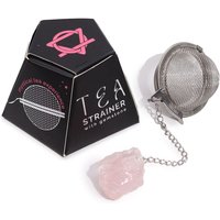 Stainless Steel Tea Strainer With Genuine Raw Rose Quartz Gemstone