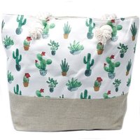 Canvas Mini Tote Bag - Cactus Design - 45 X 30cm - Green/beige - 60cm Handles