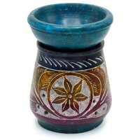 Soapstone Oil Burner - Floral Motif, Multi-coloured, 8cm