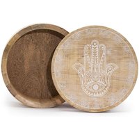 Hamsa Whitewash Round Box - 17.5x7.5cm Storage For Jewellery & Trinkets