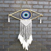 Macrame Evil Eye Dream Catcher - 70x1x23x85cm Blue, White & Black
