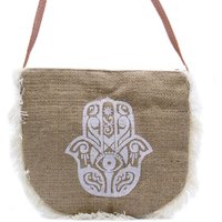 Washed Jute Hamsa Print Bohemian Bag - 24cm X 20cm