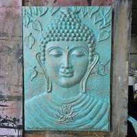 Iron Frame Buddha Wall Art - Turquoise Relief, 0.7m X 1m