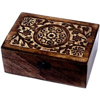 Mango Wood Aromatherapy Box - Holds 24 X 10ml Essential Oil Bottles - Hand-carved Floral Design