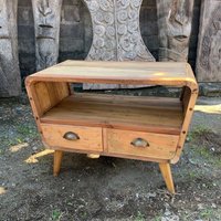 Recycled Teak Tv Stand With 2 Drawers & Open Shelf - 79cm L X 46cm W X 61cm H