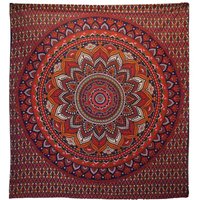 Cotton Double Bedspread Wall Hanging - Classic Mandala - Orange Blue
