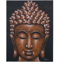 Handmade Buddha Painting On Canvas - Copper Brocade Detail - 80cm X 60cm