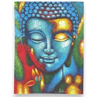 Blue Gold Buddha Painting - Serene Spiritual Wall Art 75x55cm