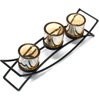 Iron 3 Cup Votive Candle Holder - 35.5cm X 8.5cm X 11.5cm, 6.5cm Diameter Glass Cups
