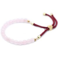 Rose Quartz 18k Gold Plated Bracelet With Bordeaux String - Adjustable Sliding Toggle