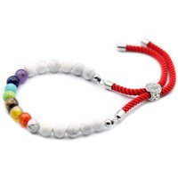 925 Silver Plated White Howlite Chakra Gemstone Bracelet - Adjustable Sliding Toggle