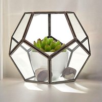 Large Octagon Glass Terrarium - 13.5 X 15 X 15cm Brass Frame