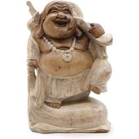 Happy Buddha Figurine - Whitewash Wood 30cm