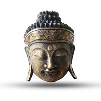 Handcrafted Albaska Wood Buddha Head Sculpture - 25cm - Gold Shine Finish