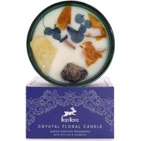 Crystal Magic Flower Candle - Citrine Sodalite Gemstones Dried Botanicals Lemon Horizon 22 Hour Burn